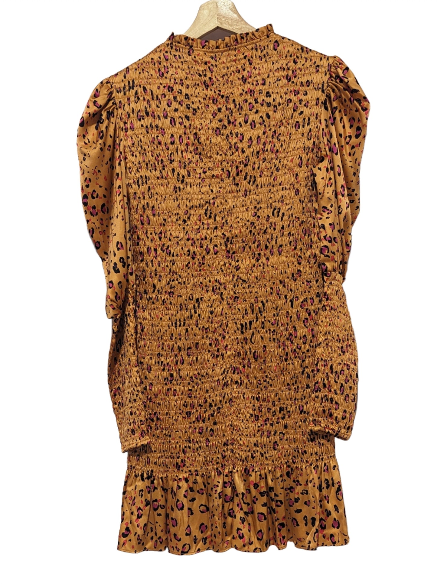 Shirred Animal Print Mini Dress